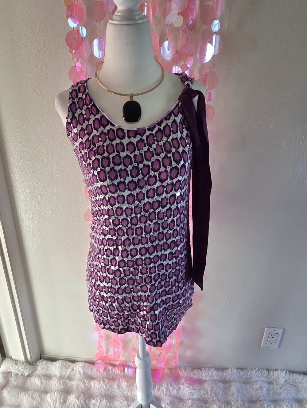 Y2K Twelve by Twelve Purple Patterned Tie-Shoulder Tank